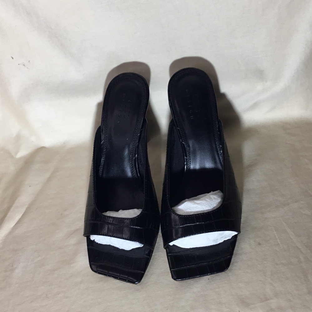 ASOS Black Croc-Embossed Open-Toe Slide Mules